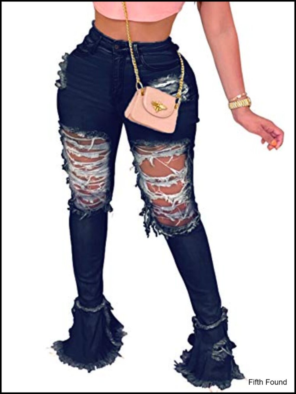 Women's Ripped Flare Jeans Bell Bottom High Rise Raw Hem Denim Pants